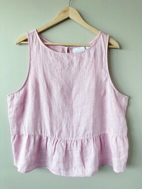 Cynthia Rowley 100% Linen Pale Pink Peplum Tank sleeveless top